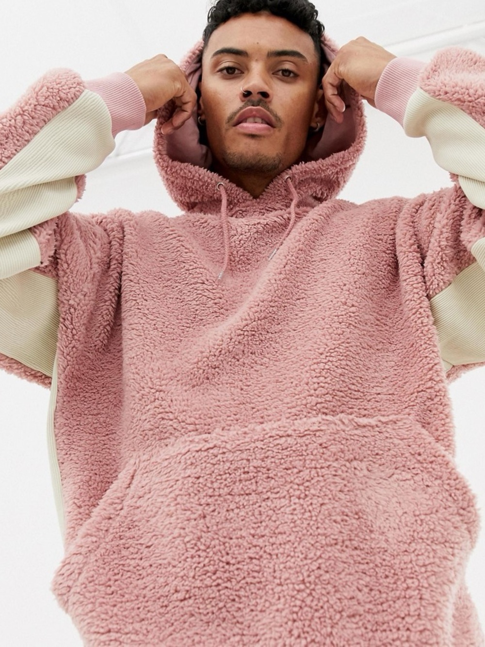 ASOS Men's Pink Sherpa Hoodie Sweater L